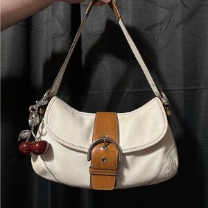 Coach Cream and Tan Leather Shoulder Bag
